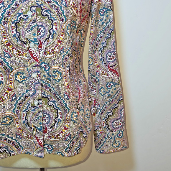 Talbots Long Sleeve Shirt Button Up Roll Tab Multicolor Paisley Size M Petite - Picture 3 of 6